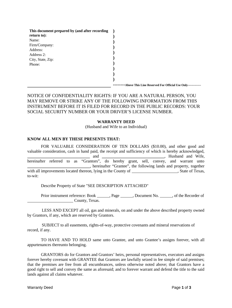 general warranty deed texas Preview on Page 1