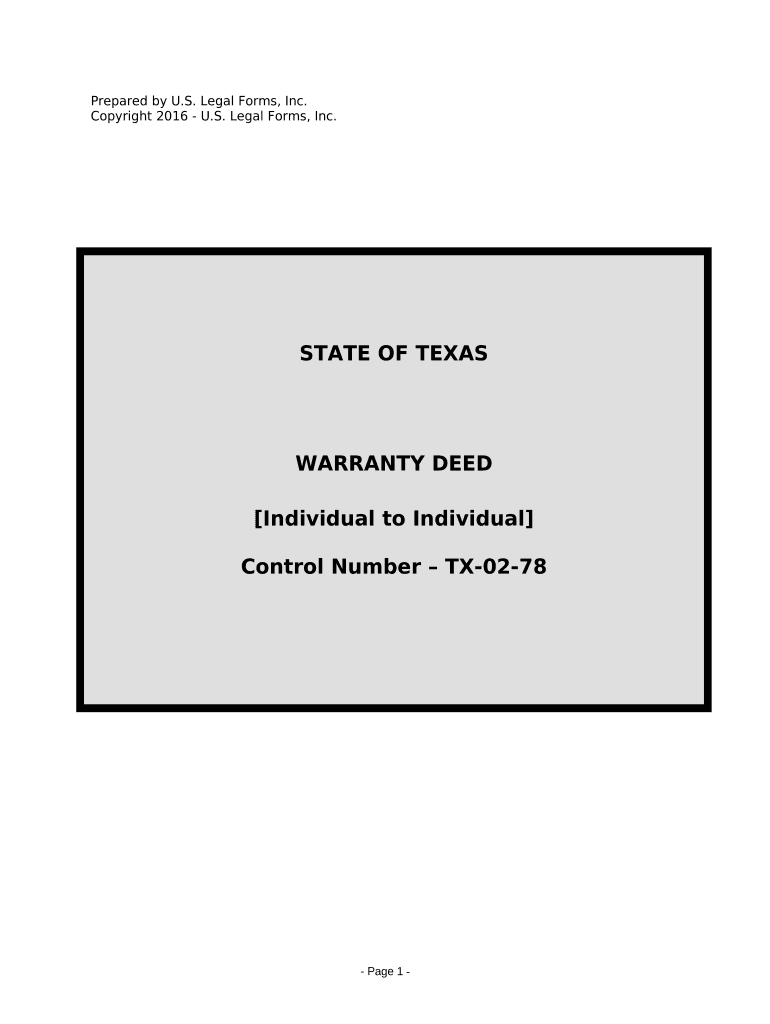 Warranty Deed from Individual to Individual - Texas Preview on Page 1.