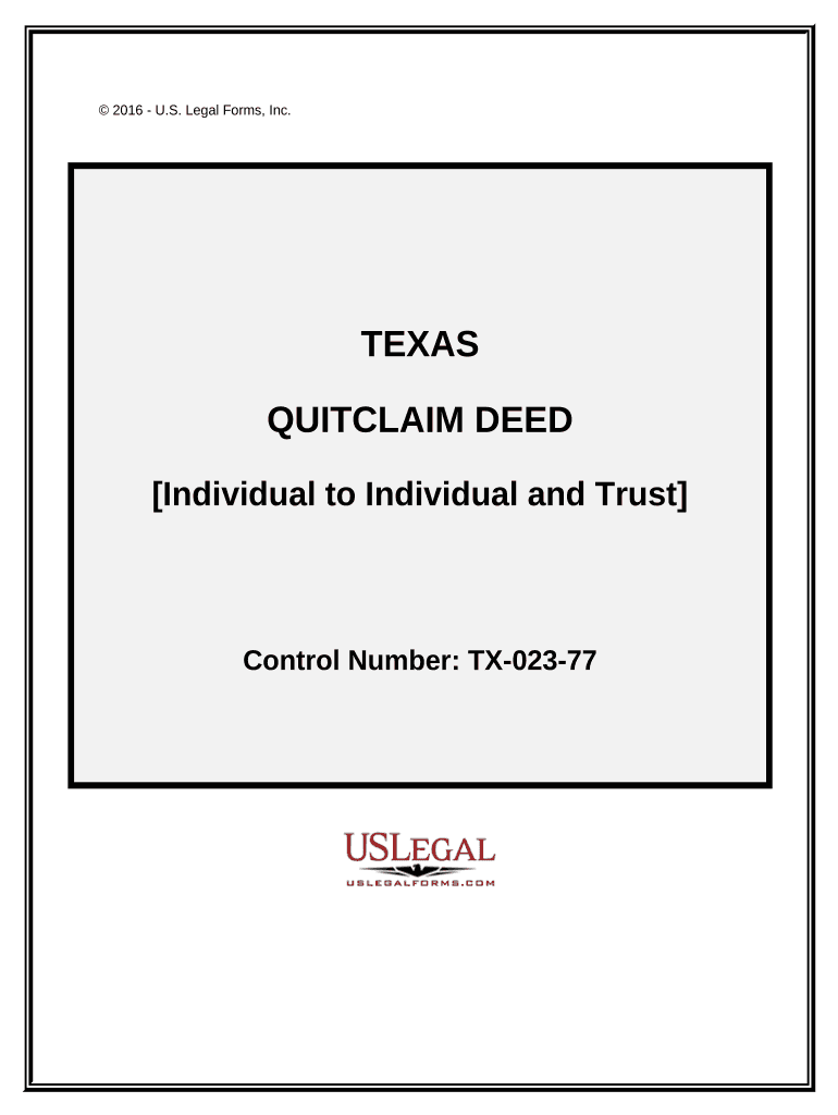 Quitclaim Deed - Individual to Individual and Trust - Texas Preview on Page 1