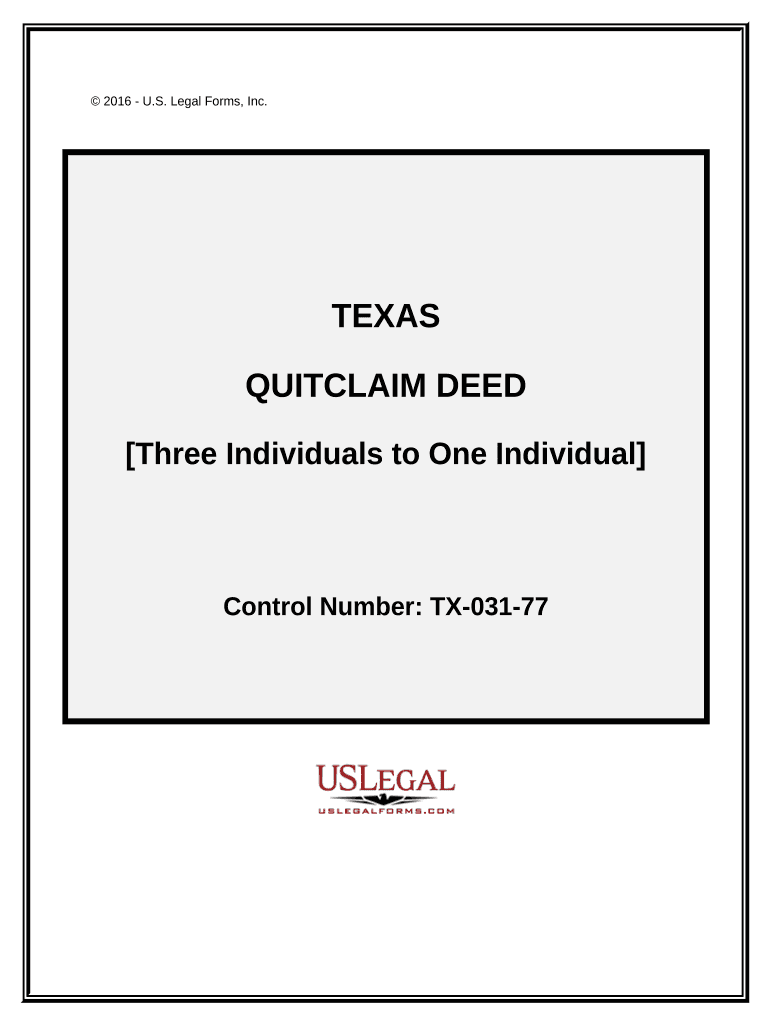 Quitclaim Deed - Three Individuals to One Individual - Texas Preview on Page 1