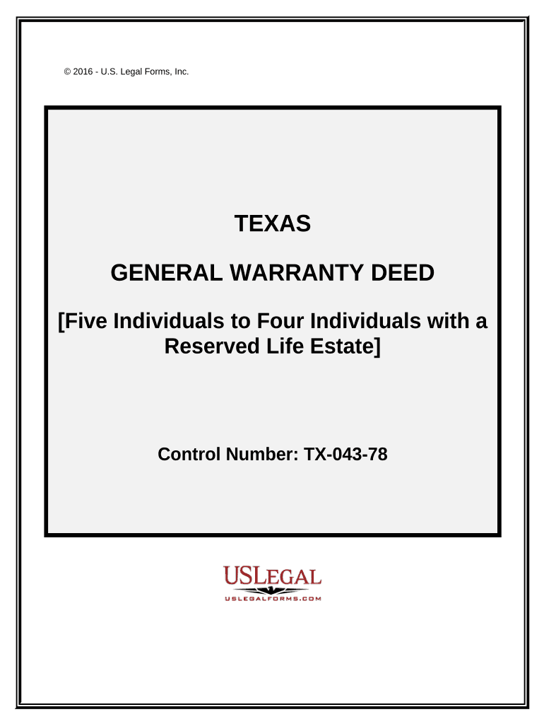 General Warranty Deed - Five Individual Grantors to Four Individual Grantees Subject to Life Estate - Texas Preview on Page 1