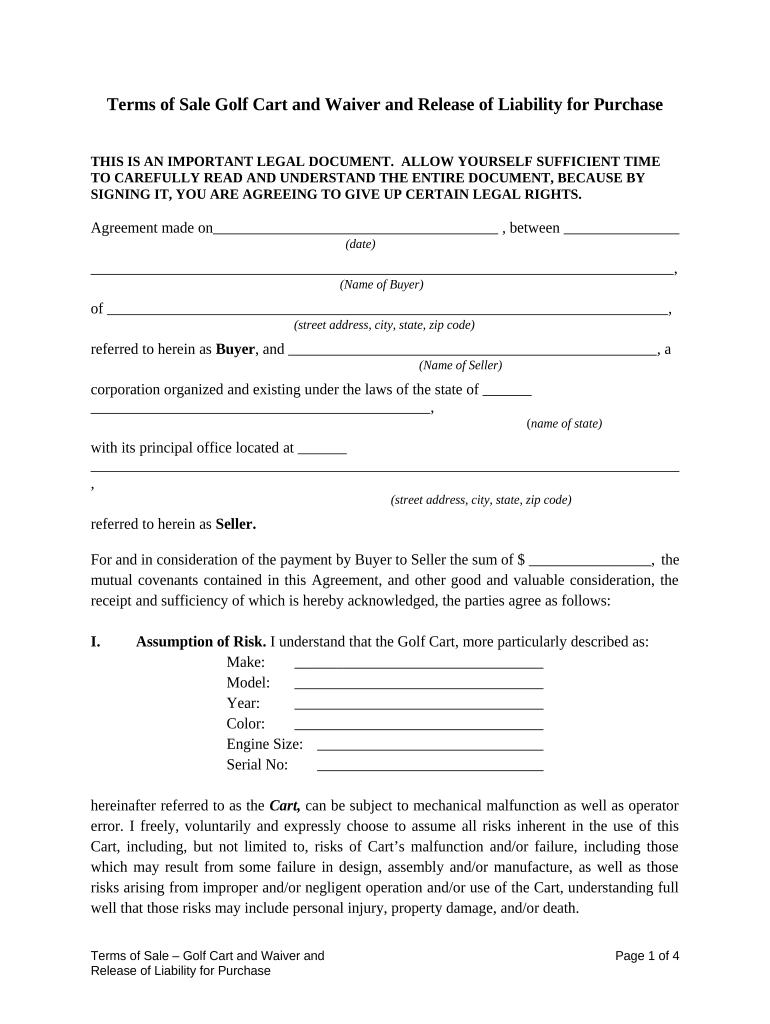 golf cart waiver form Preview on Page 1