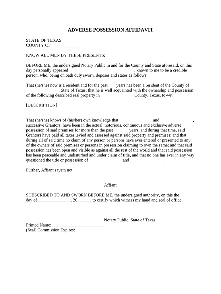 texas affidavit of adverse possession pdf Preview on Page 1