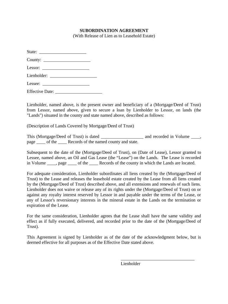 Lease Subordination Agreement - Texas Preview on Page 1