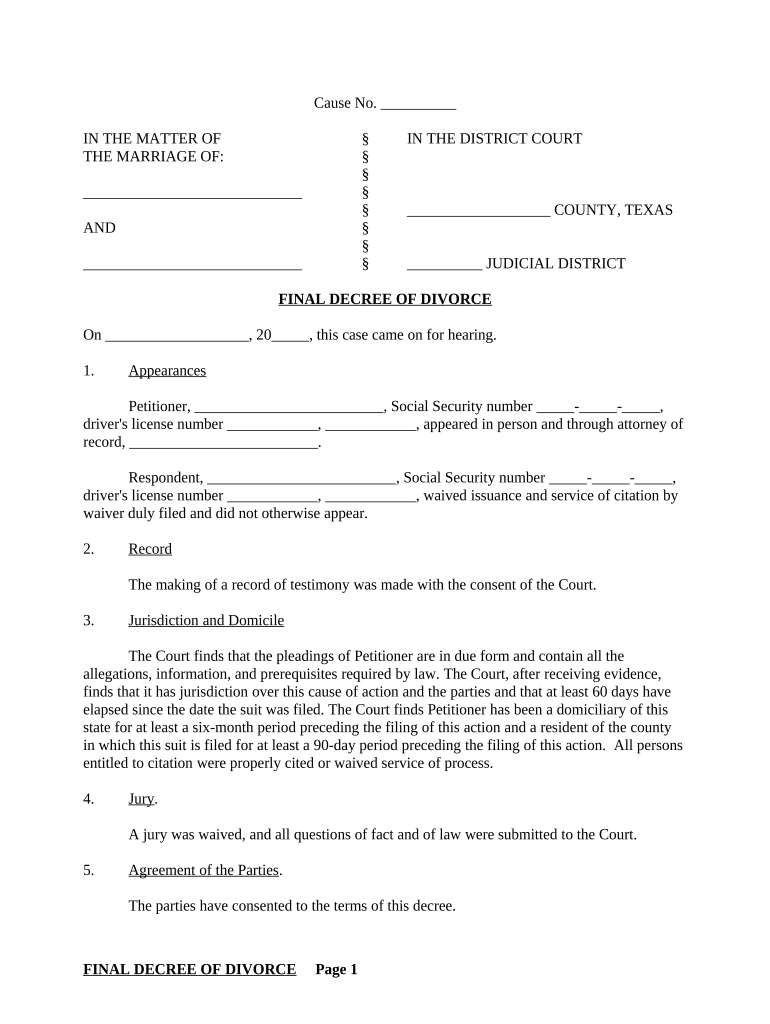 Final Decree Divorce Doc Template PdfFiller