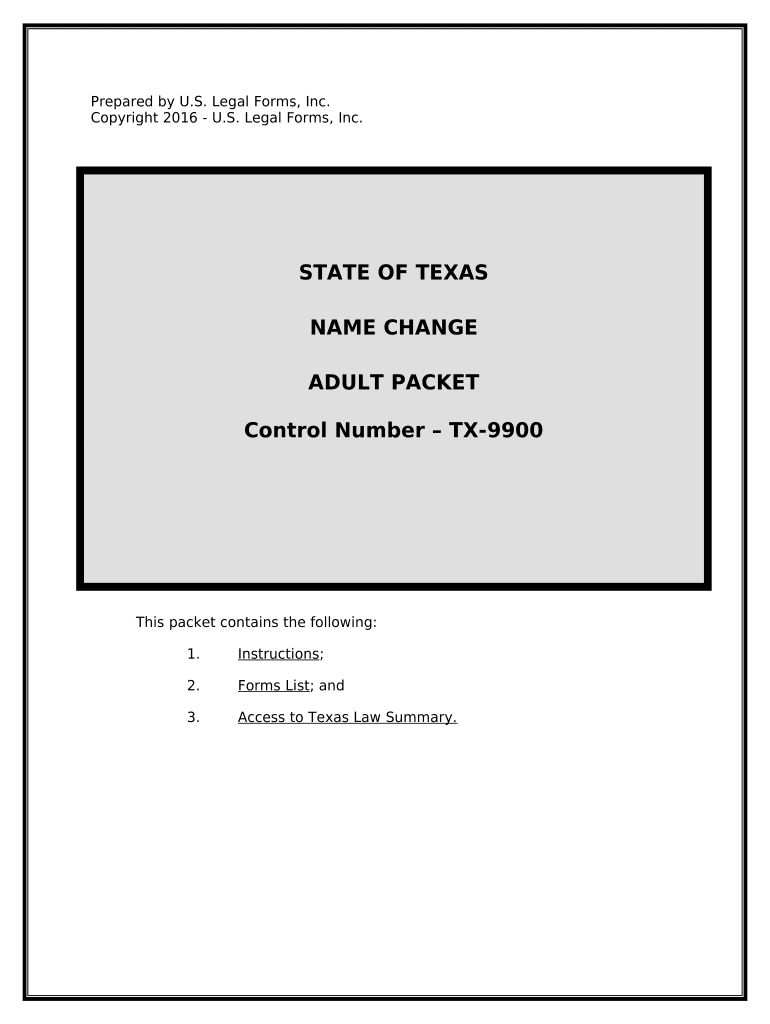 Texas Adult Name Change Packet - Blank Fillable Template | Fill Out ...