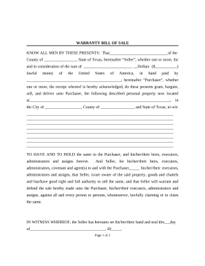 Bill of Sale with Warranty by Individual Seller - Texas