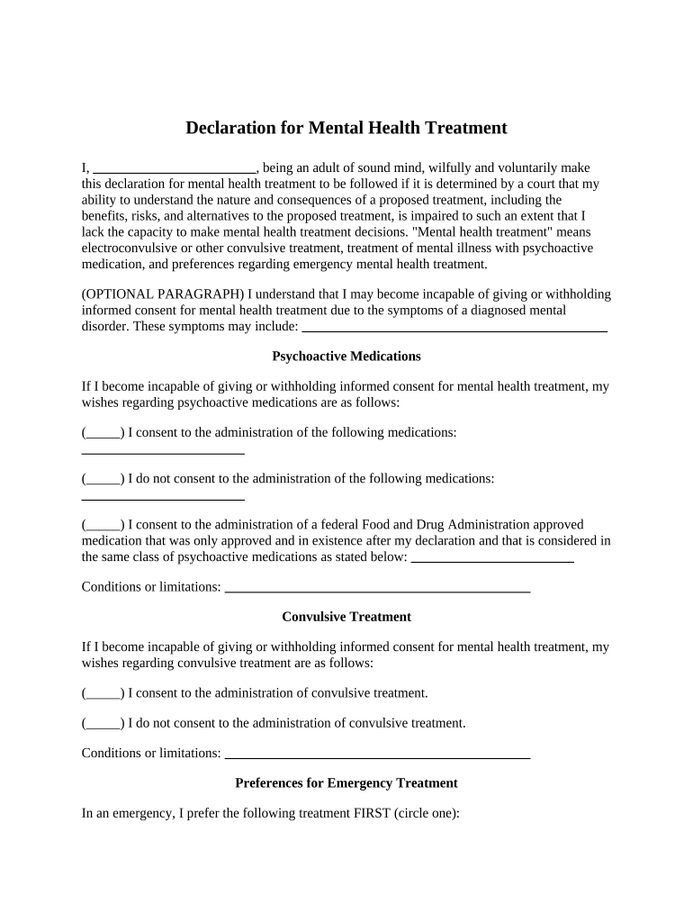 mental health declaration Preview on Page 1