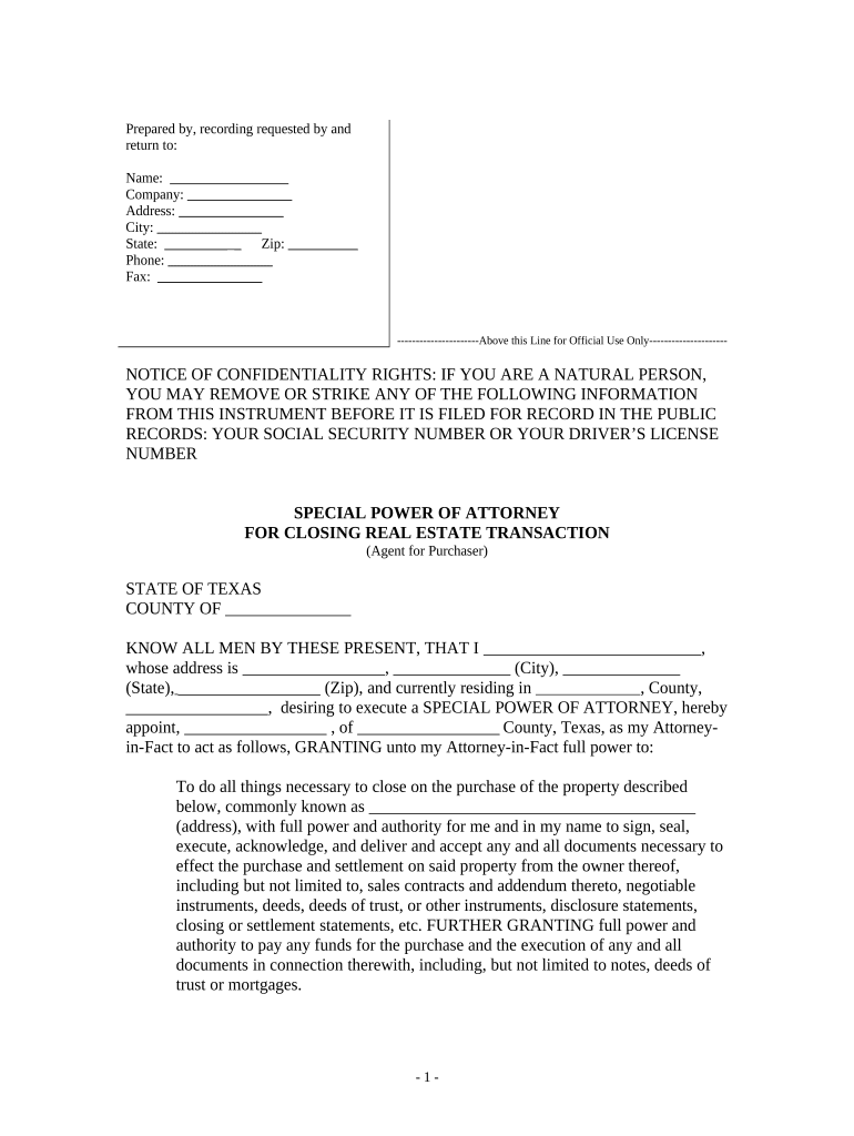 texas real estate power of attorney Preview on Page 1