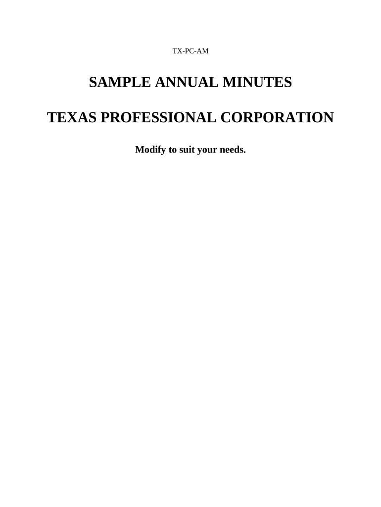 Annual Minutes for a Texas Professional Corporation - Texas Preview on Page 1