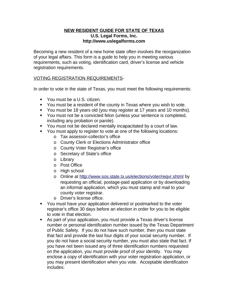 New Resident Guide - Texas Preview on Page 1