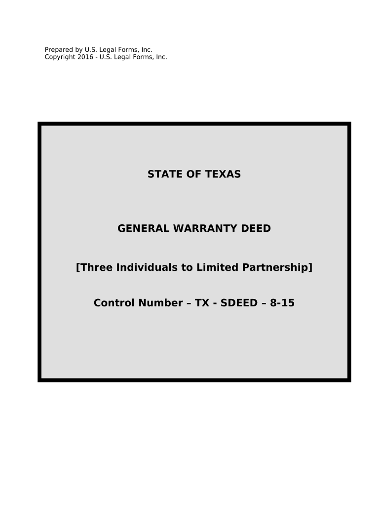 General Warranty Deed for Three Individuals to Limited Partnership - Texas Preview on Page 1