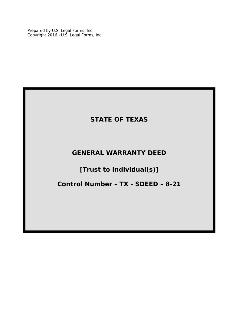 General Warranty Deed for Trust to Individuals or Husband and Wife - Texas Preview on Page 1
