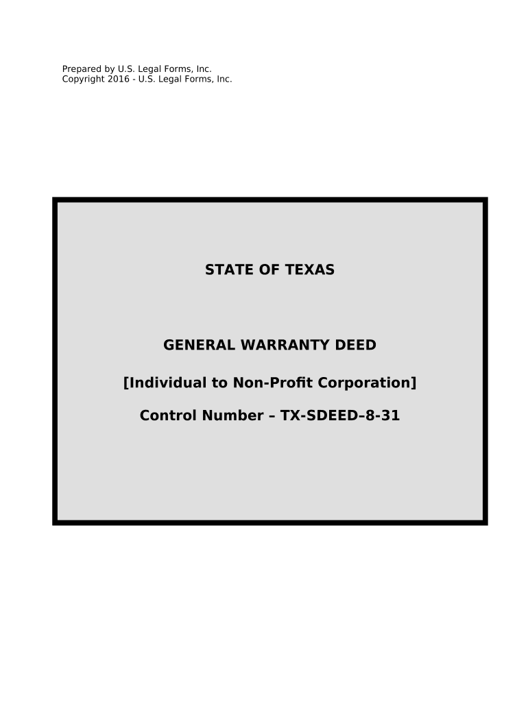 General Warranty Deed for Individual to Nonprofit Corporation - Texas Preview on Page 1