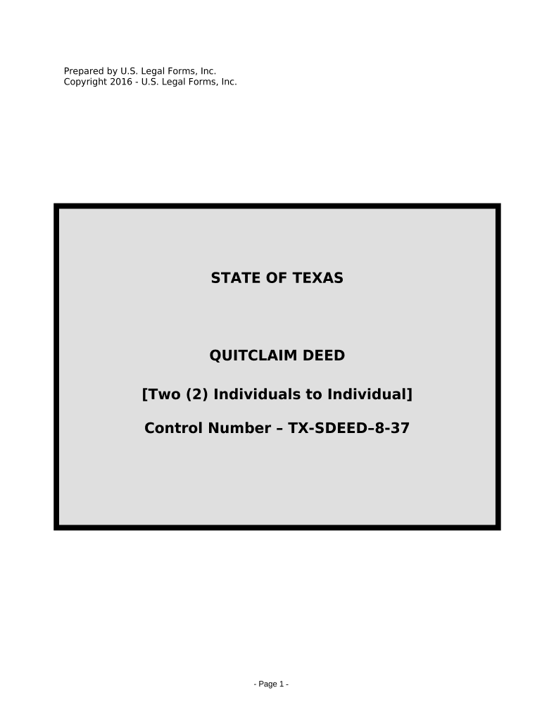 Quitclaim Deed for Two Individuals to Individual - Texas Preview on Page 1