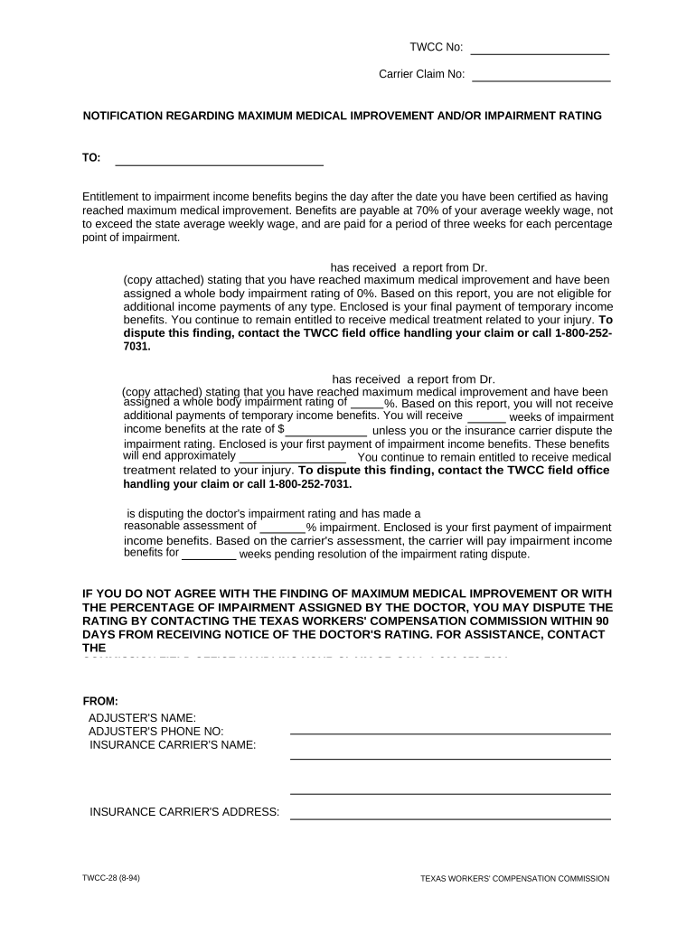 texas workers compensation Doc Template pdfFiller