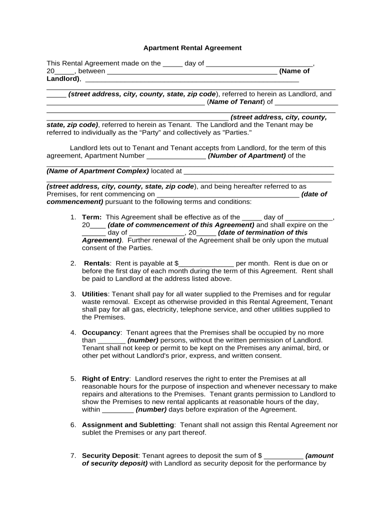 apartment rental agreement Doc Template pdfFiller