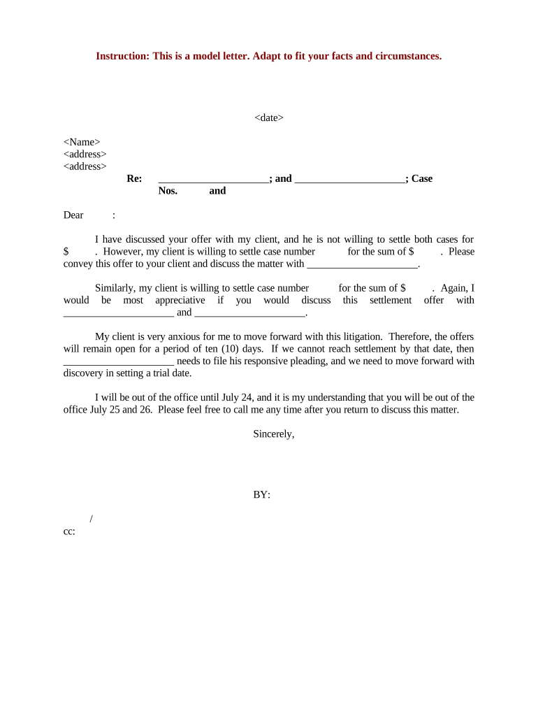 Declining Settlement Offer Doc Template PdfFiller