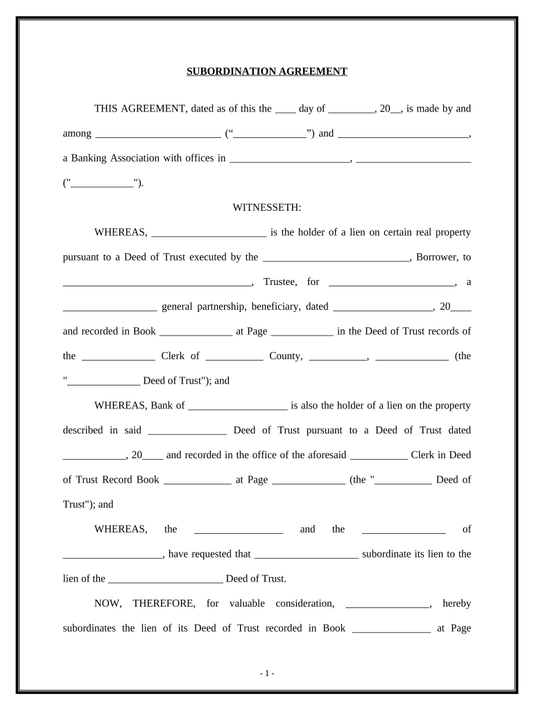 subordination agreement Preview on Page 1