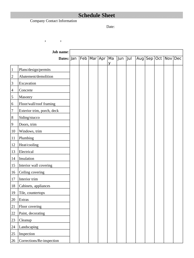 Contractor's Schedule Sheet Preview on Page 1