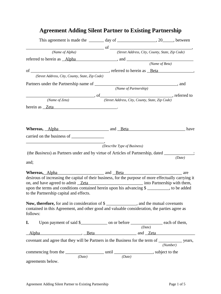 Printable Silent Partner Agreement Template Printable Templates