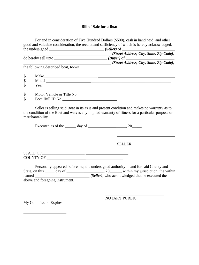 bill of sale for boat in florida Preview on Page 1