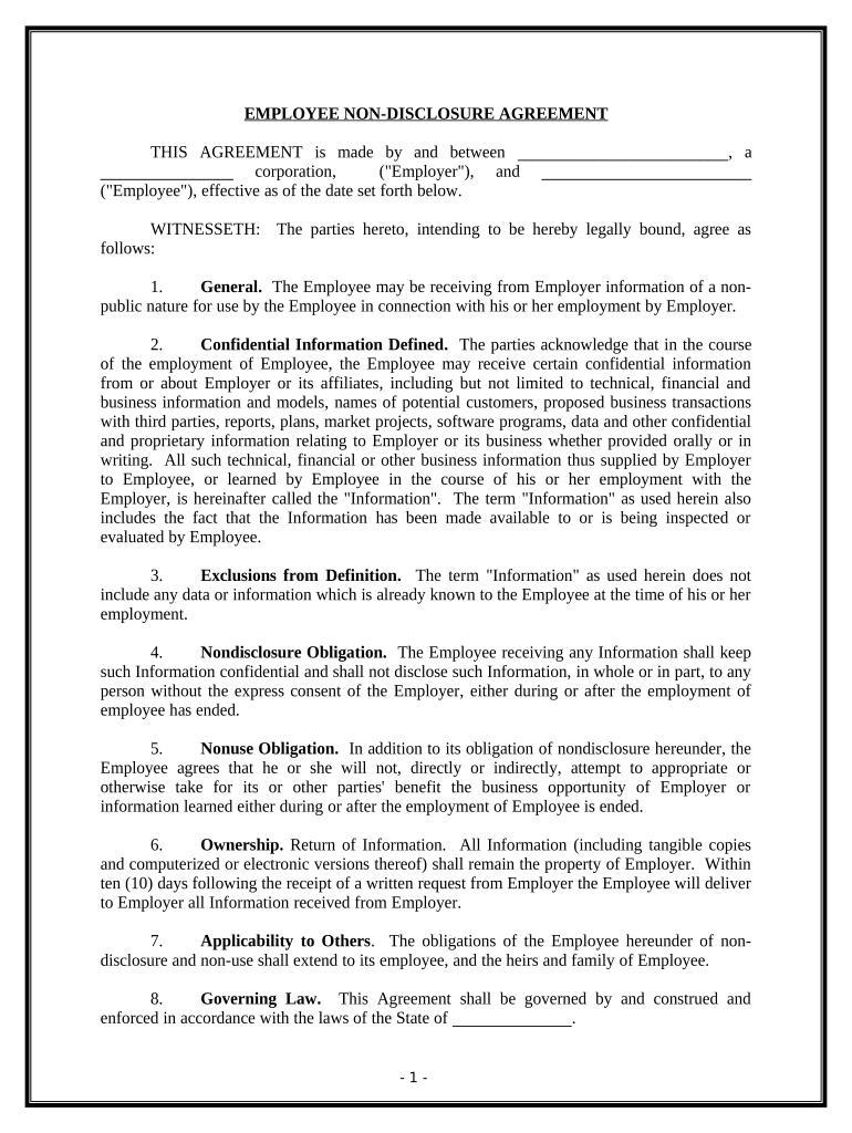 employee nondisclosure Preview on Page 1