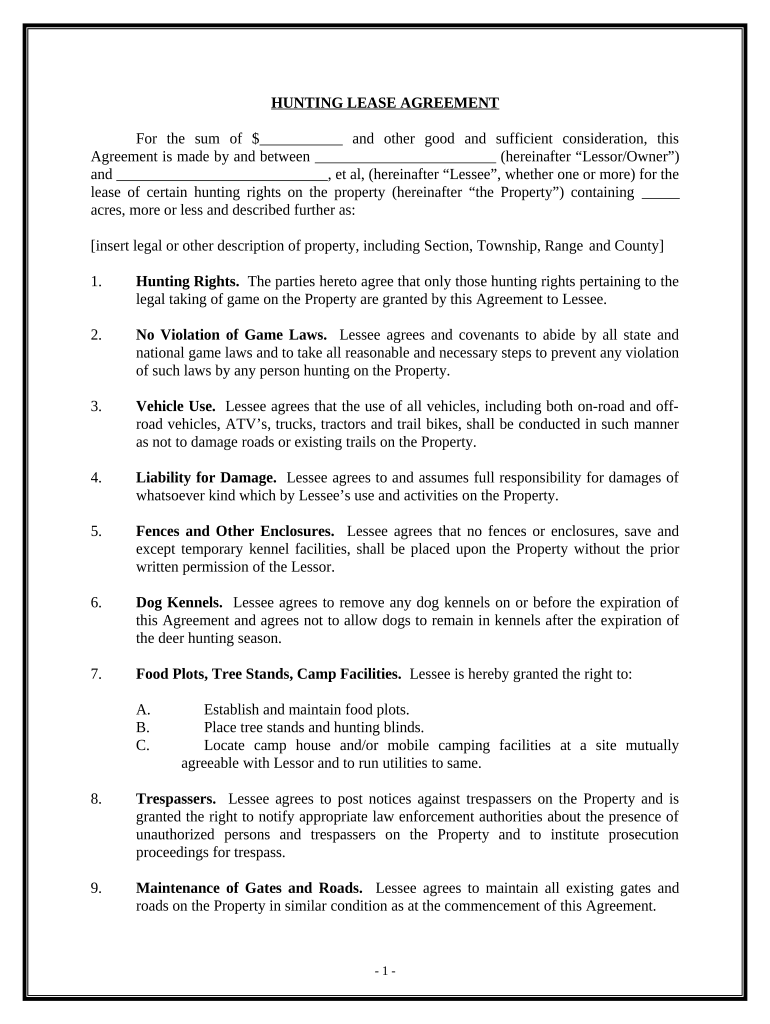 hunting lease agreement Preview on Page 1