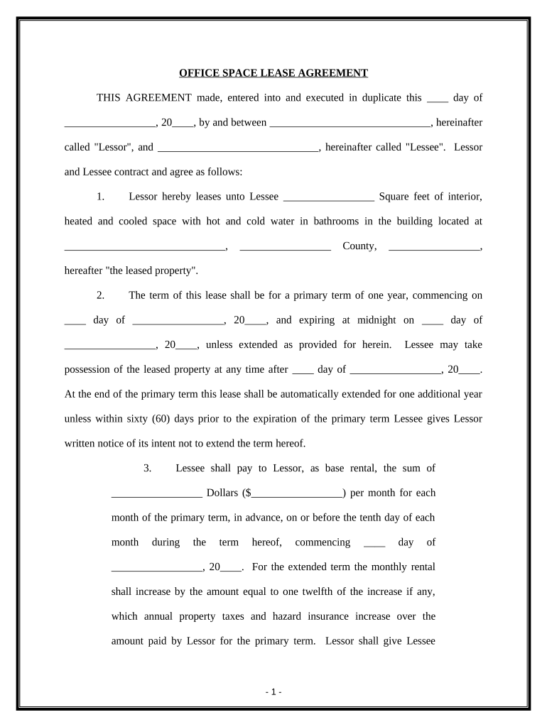 office space agreement sample Preview on Page 1