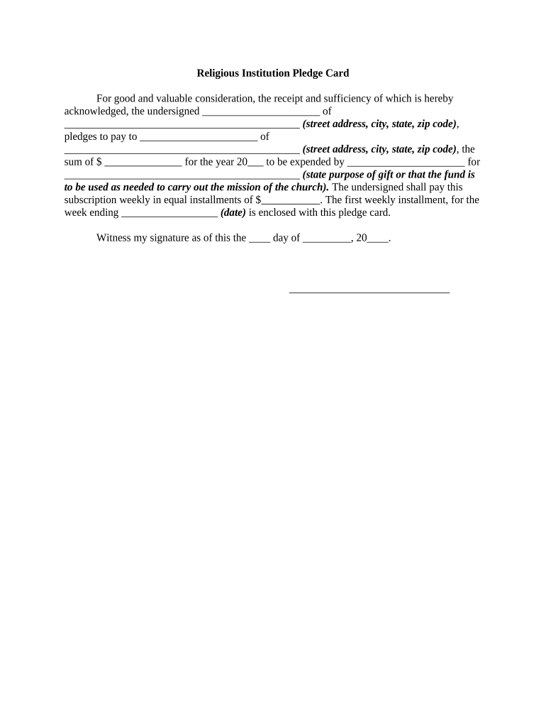 church pledge cards template Preview on Page 1