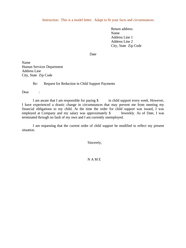 Sample Letter Child Support Doc Template PdfFiller