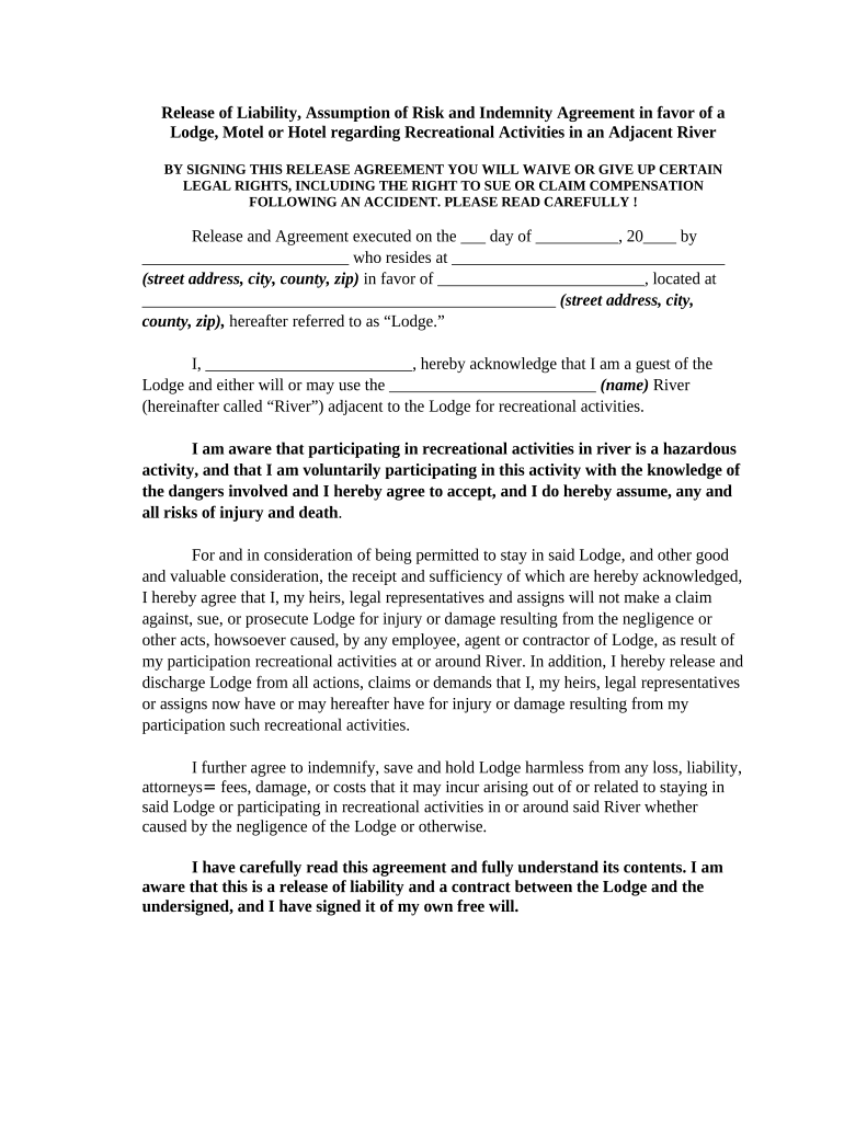 hotel waiver form Preview on Page 1.