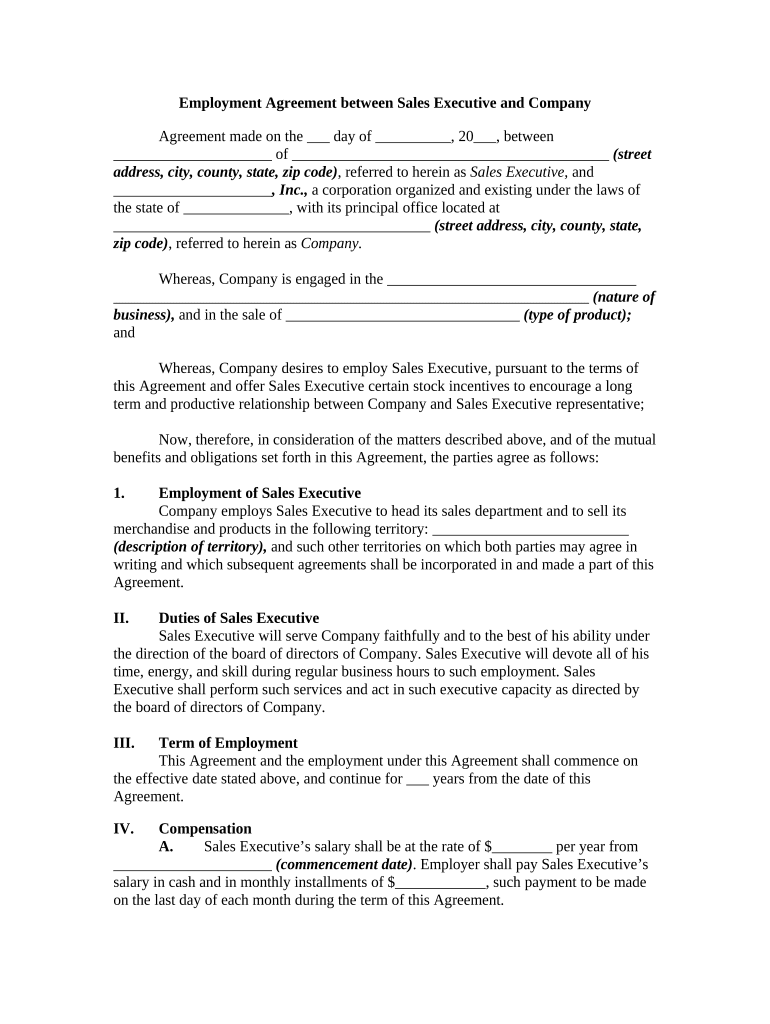 employment agreement sales Preview on Page 1.