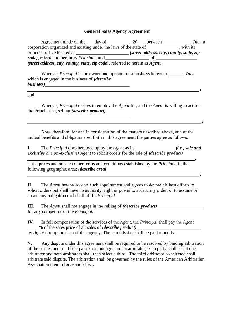 sales agency agreement template word Preview on Page 1