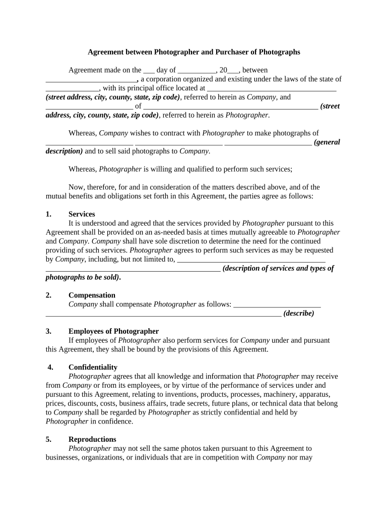 photographer contract Preview on Page 1