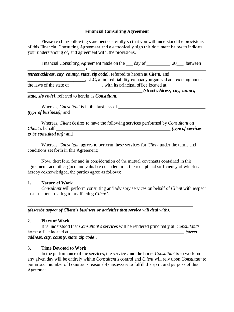 Financial Consulting Agreement Doc Template pdfFiller