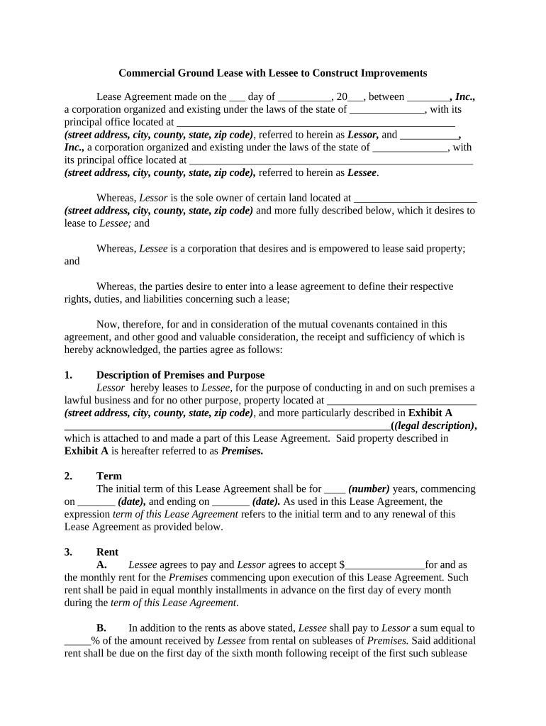 commercial ground lease Preview on Page 1