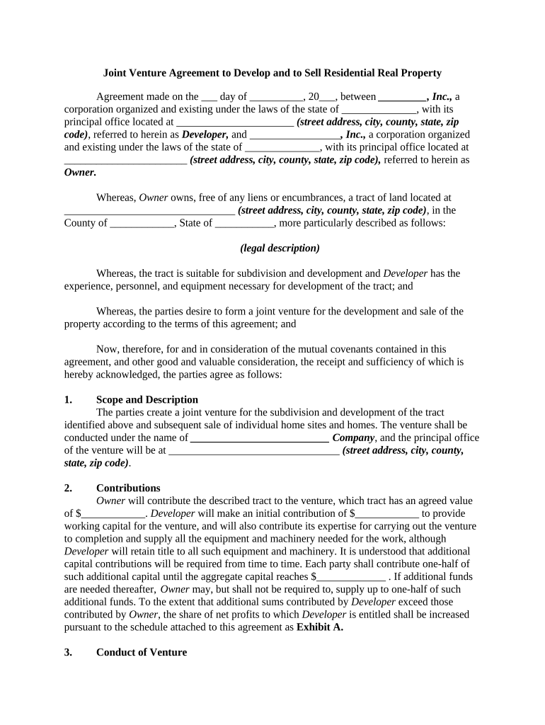 jv agreement real estate template Preview on Page 1