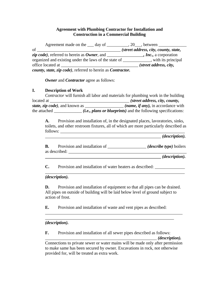 agreement plumbing Preview on Page 1