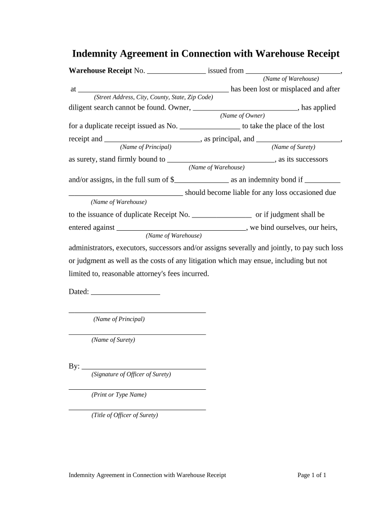 indemnity agreement with Preview on Page 1