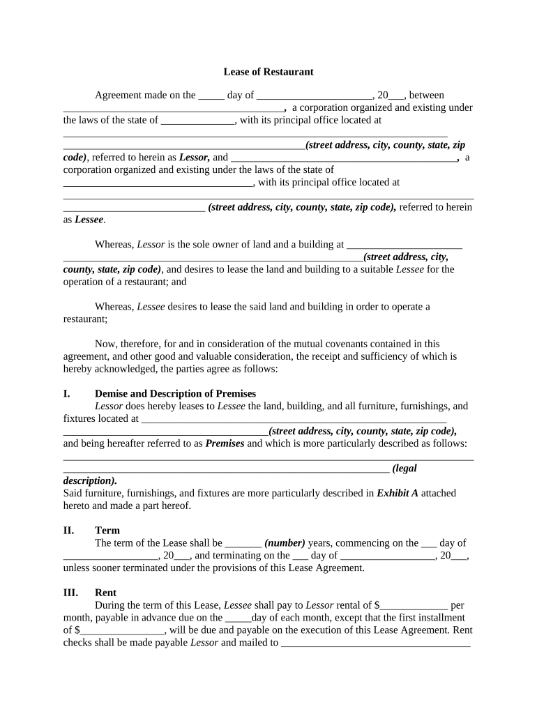 lease form commercial agreement Preview on Page 1