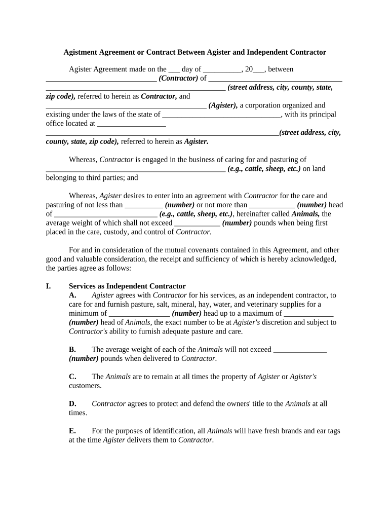 free cattle agistment agreement template Preview on Page 1