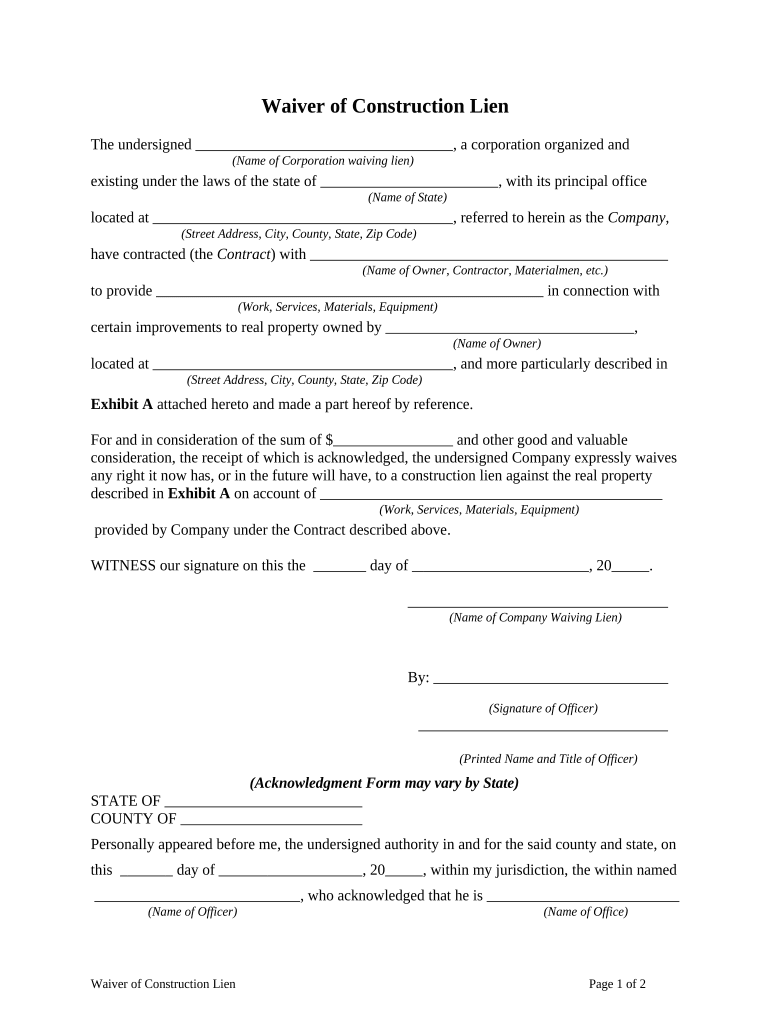 waiver letter for construction Preview on Page 1.