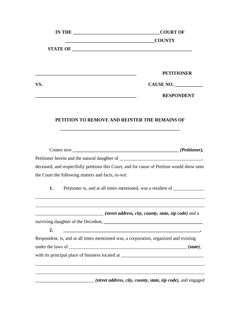Petition Remove Doc Template PdfFiller