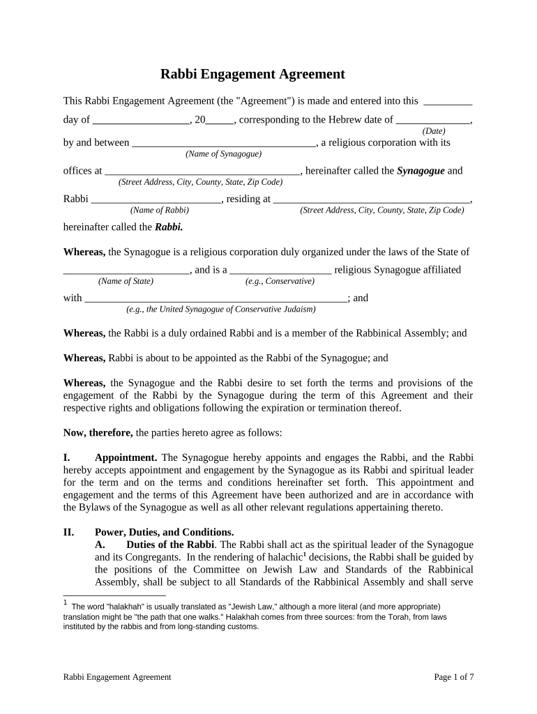 rabbi agreement Preview on Page 1