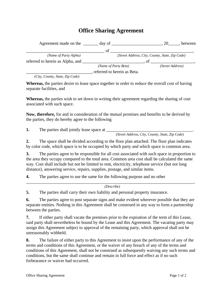 office agreement sample Preview on Page 1