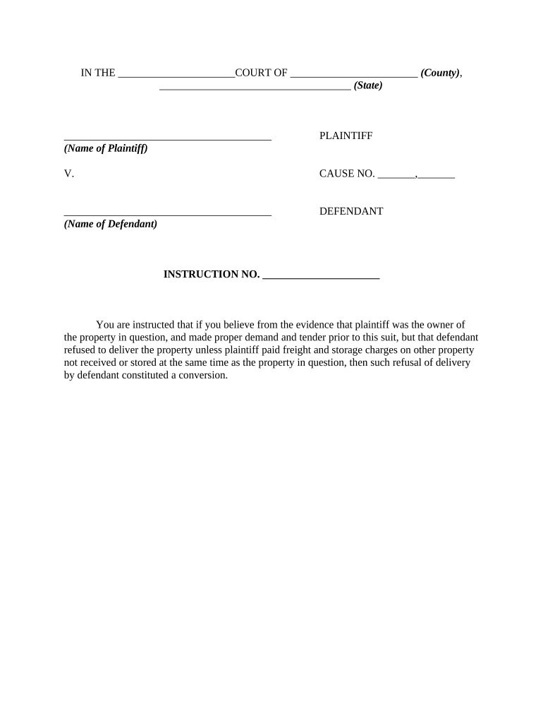Instruction to Jury that Refusal to Deliver Goods after Demand and Tender of Freight and Storage Charges can Constitute Conversion Preview on Page 1