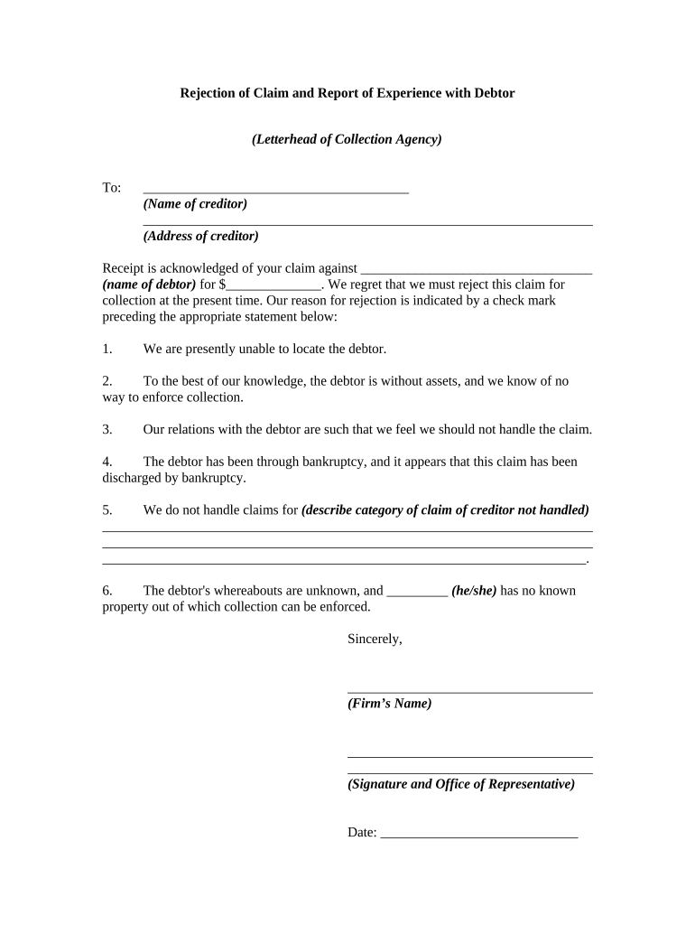 Rejection claim Fill out & sign online DocHub