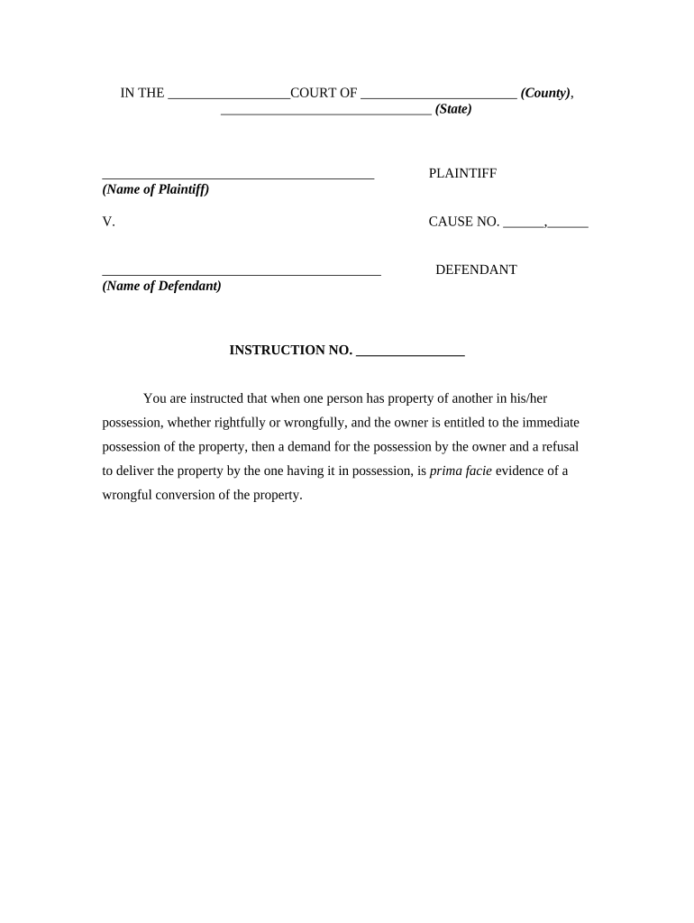 Instruction to Jury that Demand for and Refusal of Possession is Prima Facia Evidence of Conversion Preview on Page 1