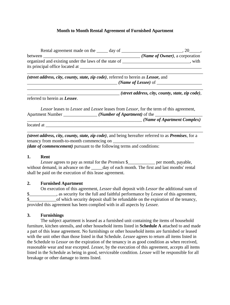 furnished lease agreement Preview on Page 1